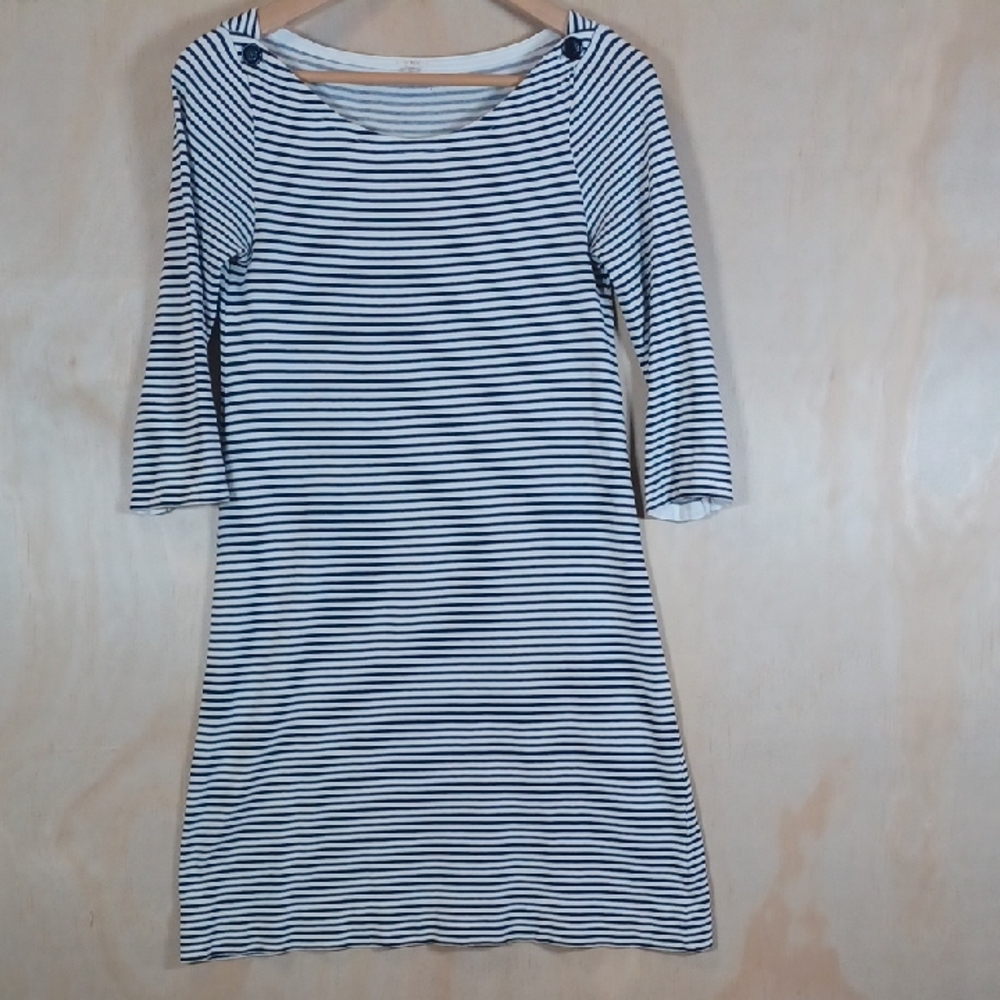 J. Crew Breton Stripe Shift Dress, Boat Neck, 3/4 Sleeve, 100% Cotton